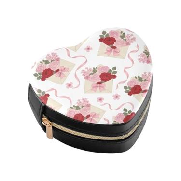 Imagem de Burbuja Caixa de joias em forma de coração com letra de amor, mini estojo de viagem para mulheres e meninas, organizador portátil de armazenamento para brincos, anéis, colares e pulseiras