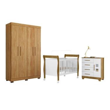 Imagem de Quarto de Bebe Completo com Guarda-roupa, Berco e Comoda Manu Tigus Baby