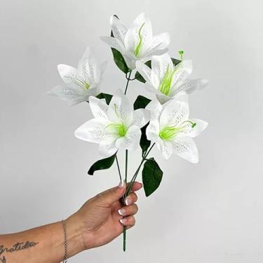 Imagem de Buquê de Lírios Artificiais – Kit Econômico – Flores Decorativas em Seda para Casa, Eventos e Vitrines (Branco,Kit com 3 unidades)