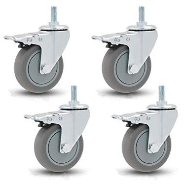 Imagem de Rodas de rodízio resistentes - Rodízios de placa giratória de 360° com haste rosqueada M12 x 30 mm - Rodas de trole de substituição de móveis duráveis para bancada, carrinhos e equipamentos