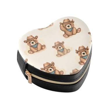 Imagem de Burbuja Caixa de joias em forma de coração com urso de chapéu mini estojo de joias de viagem para mulheres e meninas, estojo portátil organizador de armazenamento para brincos, anéis, colares e