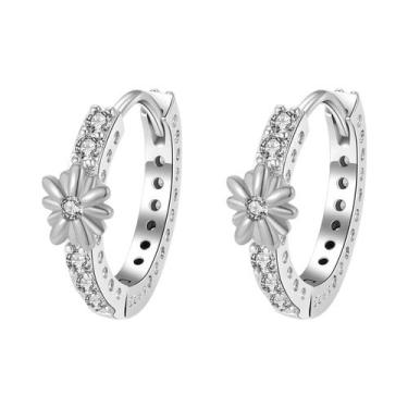 Imagem de Brincos De Argola Femininos Em Prata 925 Com Coração E Flor, Pingente 