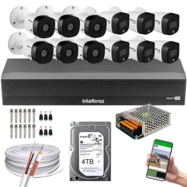 Imagem de Kit 12 Câmeras Intelbras 6 cam Full Color 6 cam 1220b Full Hd Dvr Mhdx 3116-C C/HD 4tb