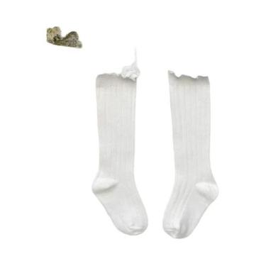 Imagem de Meias De Algodão Macias Com Renda E Flores Para Meninas, Até O Joelho,