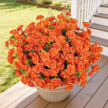 Imagem de Lnoicy 16 pacotes de flores de camélia artificiais realistas para uso ao ar livre, resistentes a UV de flores falsas realistas para decoração de casa, casamento, centro de mesa (laranja)