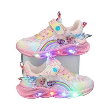 Imagem de Tênis Esportivos Para Meninas Disney Princesa Elsa Rosa Roxo Em Malha 