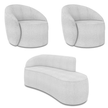 Imagem de Sofá 3 Lugares Orgânico 180cm Morgan e 2 Poltronas Lua Bouclê Cinza D03 - D'Rossi