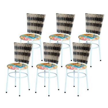 Imagem de 6 Cadeiras Para Mesa Branca Hawai Cappuccino Premium Assento Floral Cor:happy Hour