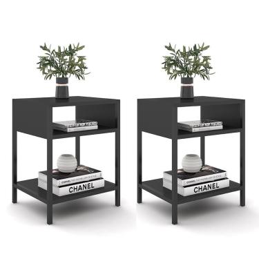 Imagem de Kit 2 Mesas De Cabeceira Estilo Industrial Plaza L03 Preto - Mpozenato