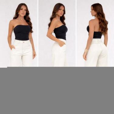 Imagem de Calça Wide Leg Jeans Feminina Cintura Alta Premium Confortável Modelag