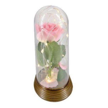 Imagem de Luminária Cúpula A Bela E A Fera Rosa Encantada Aveludada - Amor Lindo
