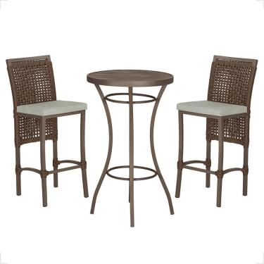 Imagem de Mesa Bistrô 2 Banquetas Roma Marrom Corda Náutica 3 Trama Marrom