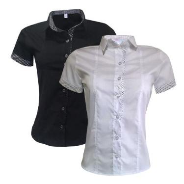 Imagem de Blusa Feminina Social Manga Curta Preto Branco Combo 2 UN - Lojas Vice