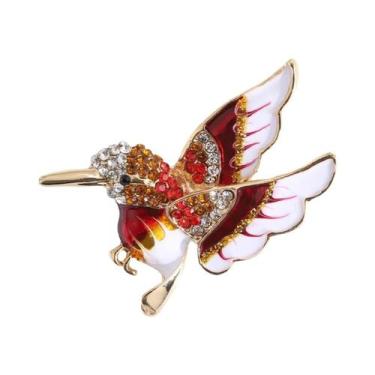 Imagem de Broche Unissex Feminino De Beija-flor Com Strass, Alfinete De Vidro Em
