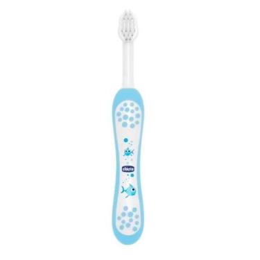 Imagem de Escova de dente para bebê de 6 à 36 meses - chicco azul com protetor d
