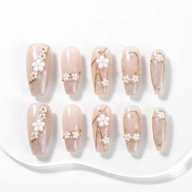 Imagem de Unhas Postiças Sun&Beam Nails  Formato Médio Amêndoa, Rosa Floral