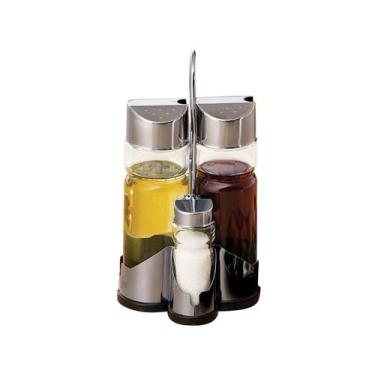 Imagem de Conjunto galheteiro 4 peças com suporte aço inox euro home