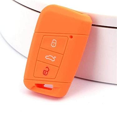 Imagem de YJADHU Capa para chave de carro masculino feminino capa de silicone para chave automática, adequado para VW Tiguan MK2 Passat B8 B7 CC Skoda Superb A7, laranja