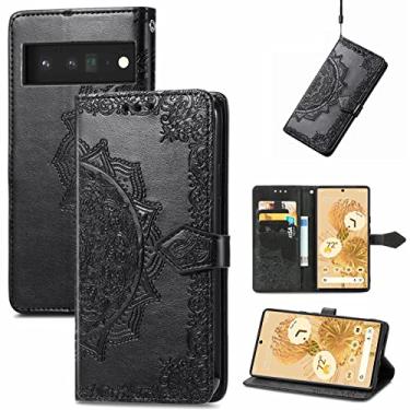 Imagem de YUNCHAO Caixa de telefone Para o Google Pixel 6 Mandala Arneco de relevo Horizontal Flip Leather Case com titular e slots de cartão e carteira e cordão capa para celular