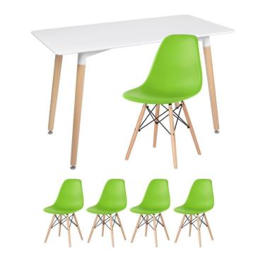 Imagem de Mesa Retangular 60 X 120 Cm Branco + 4 Cadeiras Verde Claro