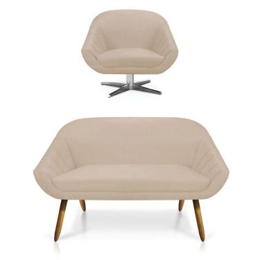 Imagem de Kit 01 Namoradeira 02 Lugares E 01 Poltrona Giovana Suede Bege