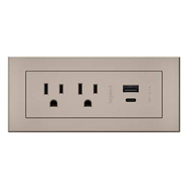 Imagem de Tira de energia por Wiremold, tira de energia com USB, tira de energia embaixo da mesa, tira de energia montável, tomada de energia para móveis, 15 Amp, 2 tomadas, tipo A/C USB, níquel, 6 pés