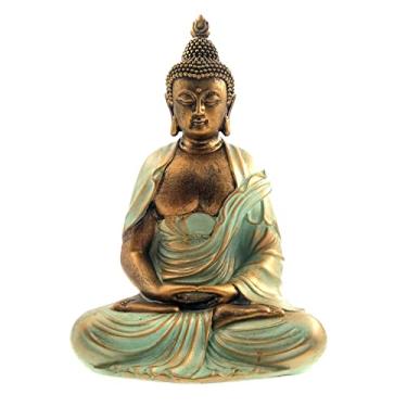 Imagem de Angel Shine Estátua de Buda dourada de 19 cm para decoração de casa - decoração de meditação serena, escultura de Buda inspirada no zen com serviços de bênção incluídos
