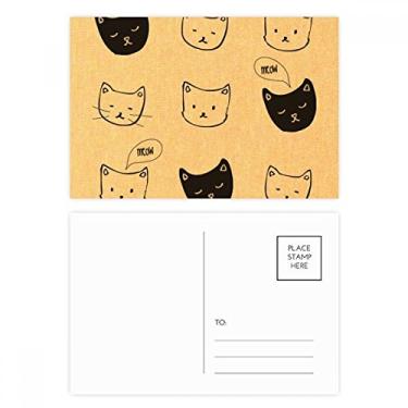 Imagem de Cartão postal branco preto cabeça de gato mewing animal conjunto de cartões postais de aniversário cartão de agradecimento