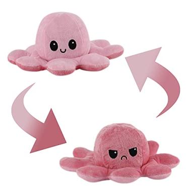 Imagem de Polvo de Pelúcia Colorido Reversível TikTok Feliz e Triste (Rosa e Rosa Claro)