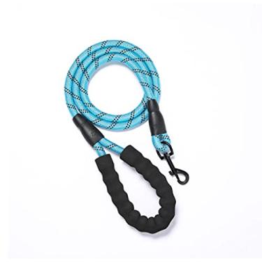 Imagem de Guia para cachorro reflexiva animal de estimação do tecer de náilon à prova de explosão lixiviação para cães médios e grandes punho durável confortável wlaking lead rope (azul)