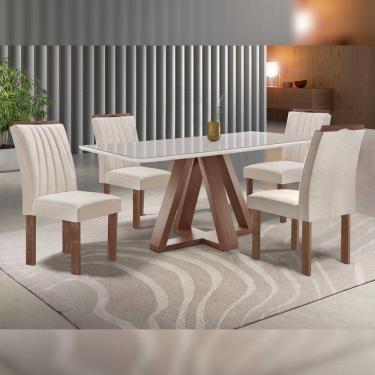 Imagem de Conjunto Mesa Tampo Smart Plus Vidro Kyra 120cmx90cm 4 Cadeiras Arizona Chocolate/Off White/Suede Bege
