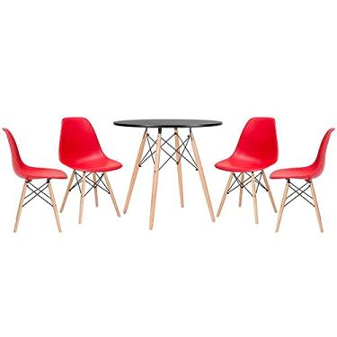 Imagem de Loft7, Conjunto - Mesa Eames 80 cm preto + 4 cadeiras Eames Eiffel DSW vermelho