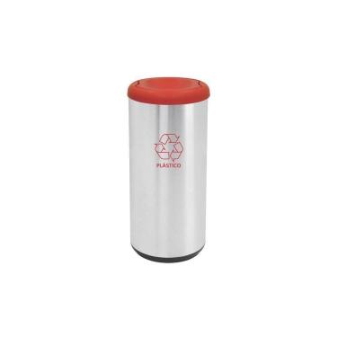 Imagem de Lixeira Inox Piemonte Cápsula Selecta Plus Basculante Scotch Brite Vermelha 40 L