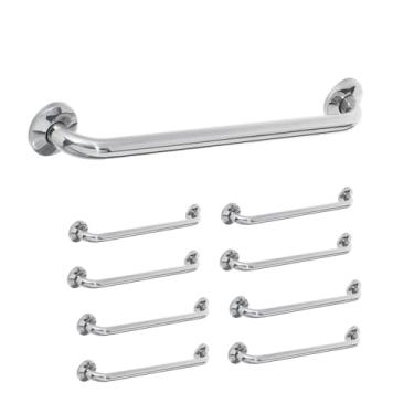 Imagem de Alça de Apoio Banheiro 40cm Barra Kit 8 Uni Idoso Cadeirante Deficiente Acessibilidade Banheiro Corrimao