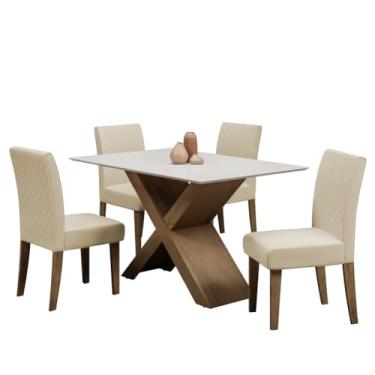 Imagem de Conjunto de Mesa Sala de Jantar Dubai 4 Cadeiras Athenas Cedro/Off White/Areia Dobuê