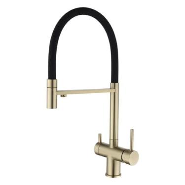 Imagem de Filtro de água cromado torneira da cozinha água potável pura rotativa misturador de purificação de água fria e quente recurso torneiras pia, ouro escovado, 1