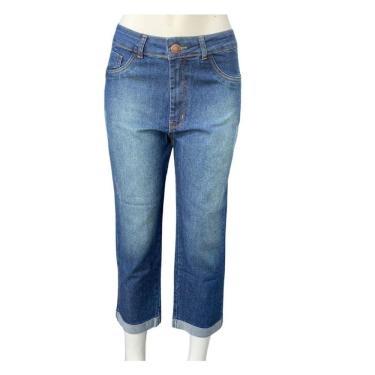 Imagem de Calça Mom  Barra Virada Plus Size Azul - 00056