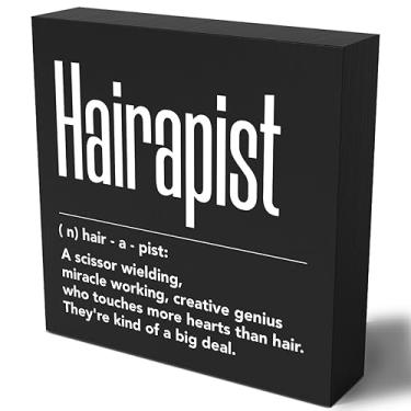 Imagem de Decoração de salão sinal de madeira decoração de mesa definição de cabeleireiro rústico caixa de madeira preta sinal para mesa de casa prateleira balcão de prateleira de mesa loja de beleza barbearia salão de cabeleireiro decoração aniversário Natal