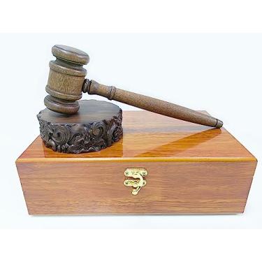 Imagem de Conjunto de martelo e bloco de design exclusivo - presente para juízes advogados ou entusiastas de leilões - Conjunto de presente com design de madeira maciça
