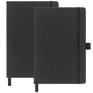 Imagem de Songaa Caderno A5, pacote com 2, diário de papel pautado de capa dura com alça de caneta, caderno com fecho elástico e marcador de página de fita, bloco de notas, caderno de anotações diário preto
