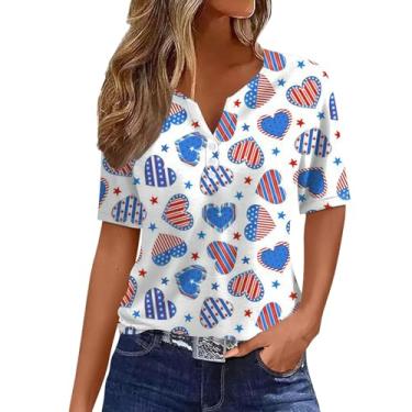 Imagem de Camisetas femininas EUA 4th of July Tops Star listrado gráfico patriótico camisetas verão blusas soltas casuais, Azul-celeste, G