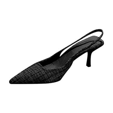 Imagem de Sandálias femininas elegantes de verão com salto agulha grosso, salto alto, para festas, sapatos elegantes e confortáveis, Preto, 7 3X-Narrow