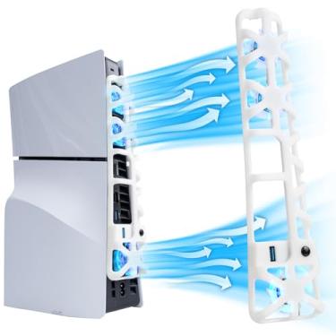 Imagem de WUXIDIXI Cooling Fan for PS5 Slim, High-Speed Rotational Cooling System with Blue LED Light, Quiet Cooler Accessories for PS5 Slim Digital & Discs Edition with USB 3.0 Port - White