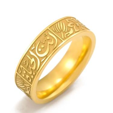 Imagem de TEAMER Anel religioso de aço inoxidável com letra árabe e flor de lótus para homens e mulheres, Aço inoxidável, Sem pedra preciosa