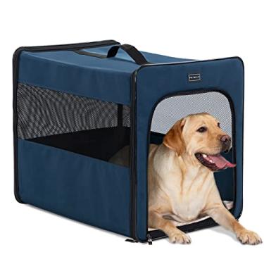 Imagem de Petsfit Canil Portátil para Cães, Caixa para Cães Respirável e Dobrável, Design À Prova de Mastigação, Uso Interno e Externo com Tapete Grosso de 31 Tamanhos, Azul Marinho