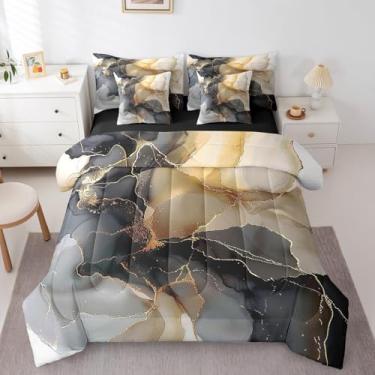 Imagem de Erosebridal Conjunto de cama chique de mármore em uma bolsa, 7 peças, preto, dourado, aquarela, para meninos e meninas, conjunto de edredom com estampa de pedra