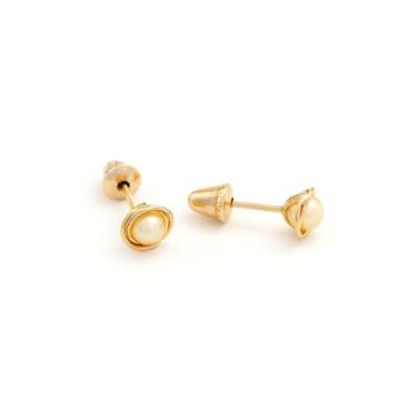 Imagem de Brinco De Ouro 18k Pérola Natural 2,5mm Rococó Infantil Bebê - AdriaJp