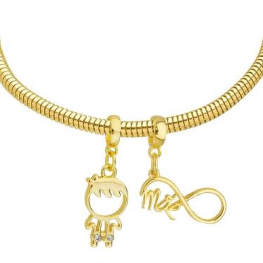Imagem de Pulseira Mãe e Filho Berloque Banhado a Ouro 18k - Work Semijoias, 18 