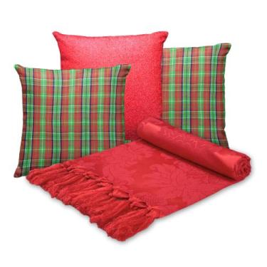 Imagem de Kit Manta Xale de Sofá Natalina com 3 Capas de Almofadas Decorativas d
