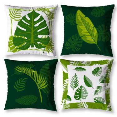 Imagem de Kit 4 Capas de Almofada 40x40 Estampada Folhas Verde Zíper - Mercado B